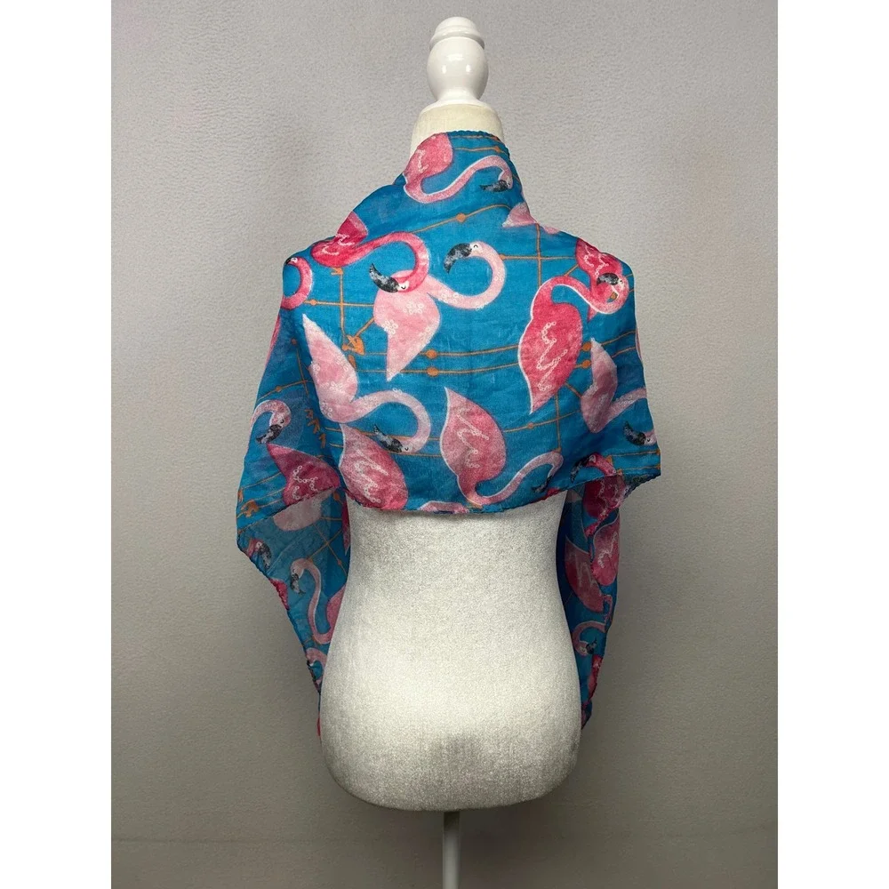 Tropical Summer Greenbrier International Womens OS Blue Pink Flamingo Scarf